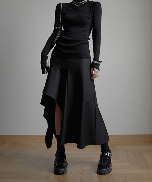 Asymmetric Flare Hem Skirt